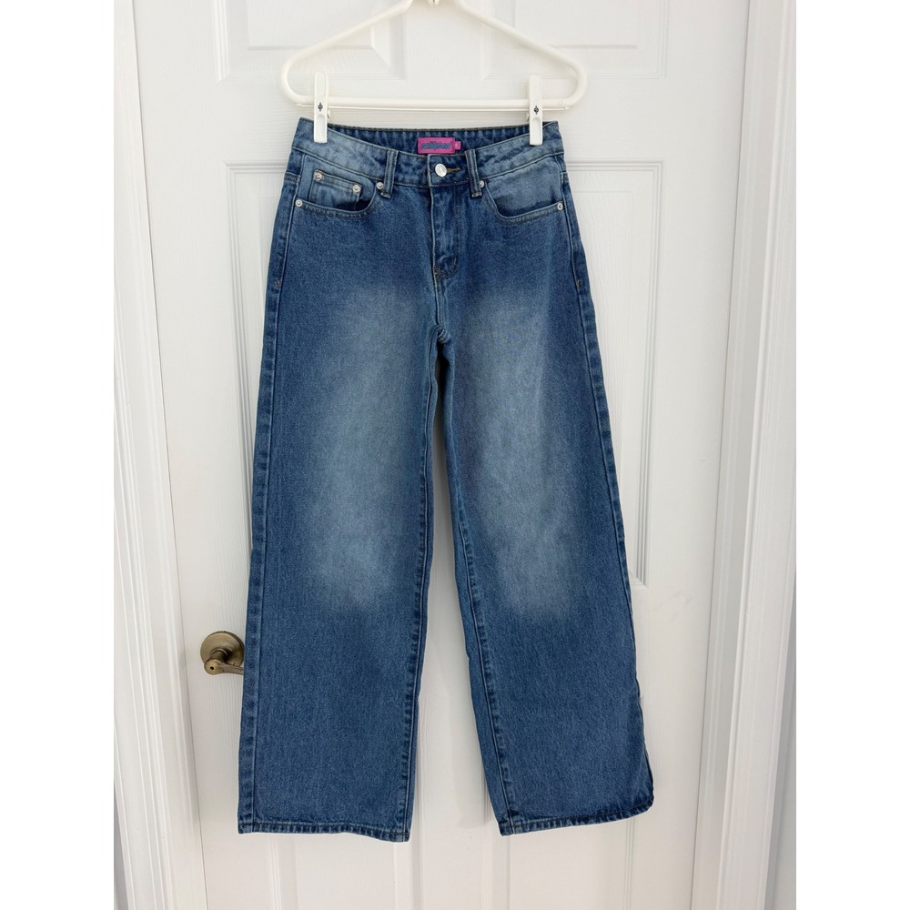 Edikted Mid Rise Wide Leg Baggy Jeans Blue Denim 26 Streetwear Skater Casual - Picture 3 of 9